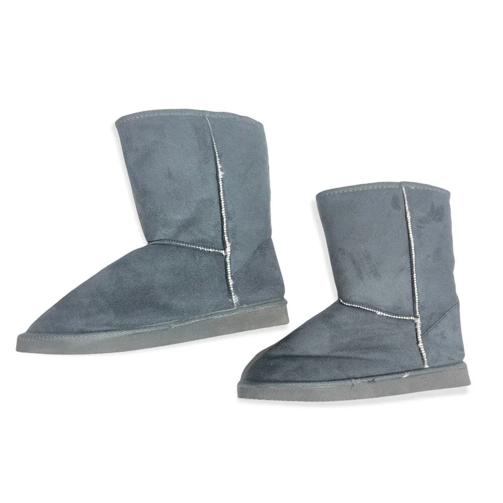 Women's Grey Warm Faux Suede Fur Lined Mid-calf Booties